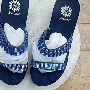 Yellow Box Navy Blue Rhinestone Wedge Slip-On Sandals Women's 8M